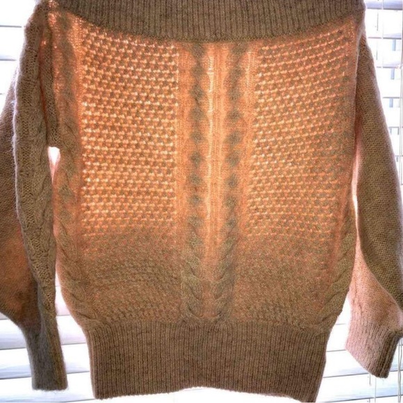 Sleeping on Snow off the shoulder blush rose cable knit sweater - Picture 3 of 5